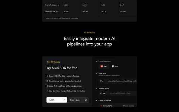 Mirai: On-Device Layer for AI Model Makers & Products - Landing design inspiration