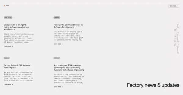 Factory | Agent-Native Software Development - Landing design inspiration