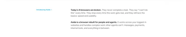 Aside | The browser built to do real work for you - Landing design inspiration