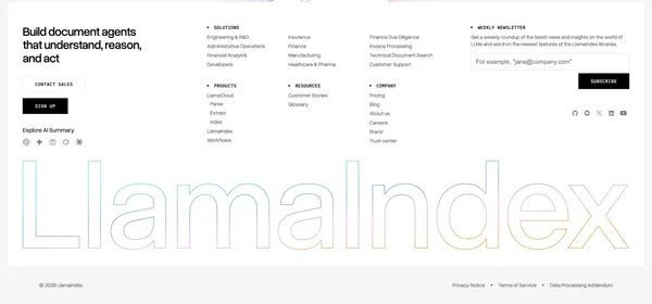 LlamaIndex - Agents for Document OCR + AI Workflows - Landing design inspiration