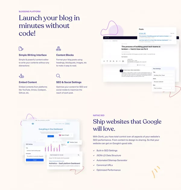 Simple, affordable, and flexible white-label CMS platform - Dorik - Landing design inspiration