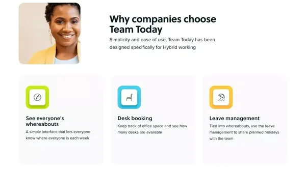 Team Today: Plan hybrid working for your team - Landing design inspiration