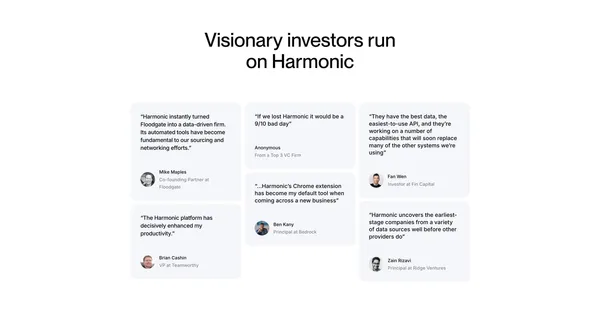 Harmonic.ai - The complete startup database - Landing design inspiration