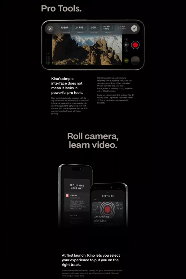 Kino — Pro Video Camera for iPhone - Landing design inspiration