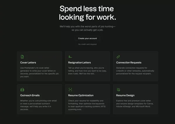 Postlander | AI Cover Letters, Resume Checker, and More - Landing design inspiration