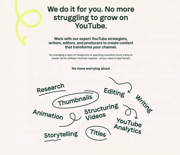HeyFriends! | YouTube Growth, Video Editing, Thumbnail Design, and Strategy - Landing design inspiration