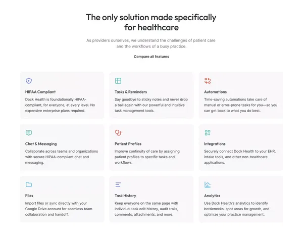 HIPAA-Compliant Task Management & Workflow Automation | Dock Health - Landing design inspiration
