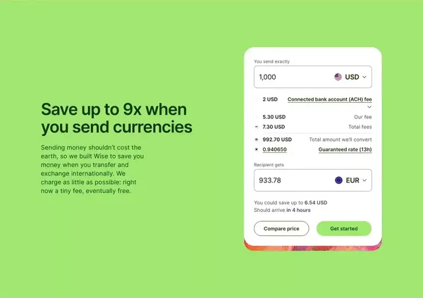 Wise: the international account | Money without borders - Landing design inspiration