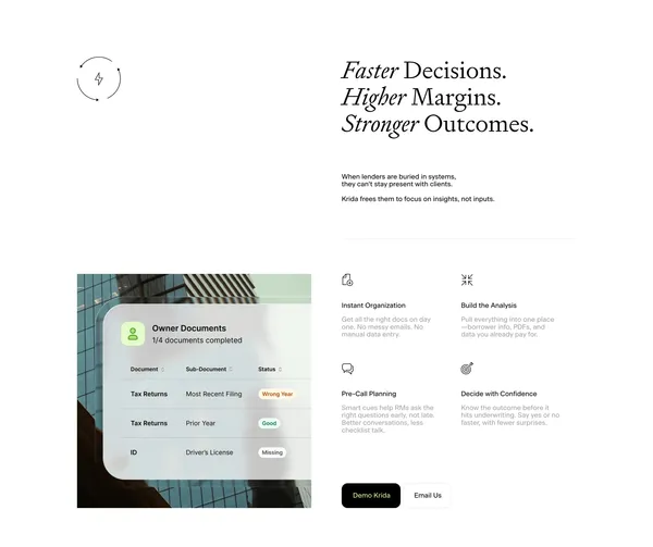 Krida — Intelligent Software for Commercial Lenders - Landing design inspiration