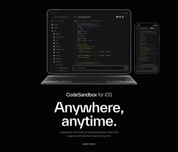 CodeSandbox: Online Code Editor and IDE for Rapid Web Development - Landing design inspiration