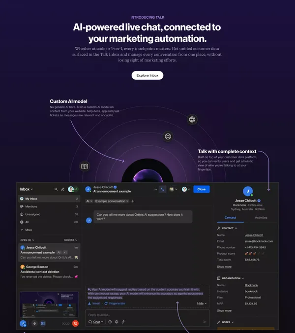 Talk, AI-powered omnichannel engagement platform | Ortto - Landing design inspiration