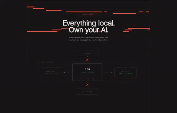Rig - Local-First AI Coding Assistant - Landing design inspiration