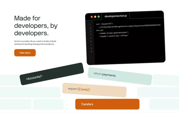 Anchor | The Easiest Way to Build Financial Products - Landing design inspiration