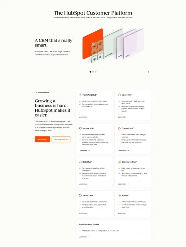 HubSpot | Software & Tools for your Business - Homepage - Landing design inspiration