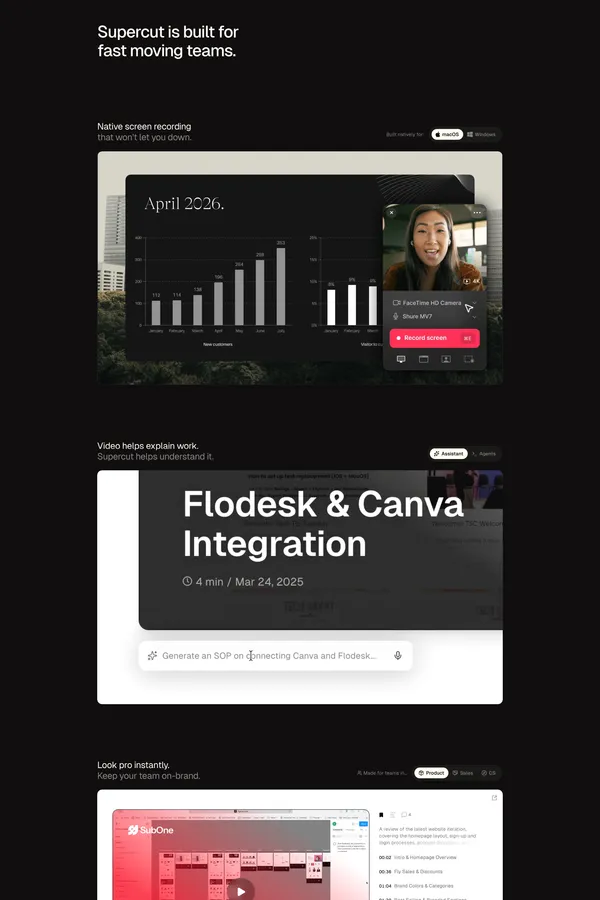 ツSupercut - Video Messaging that Moves Work Forward→ - Landing design inspiration