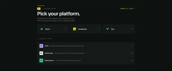 Motion: JavaScript & React animation library - Landing design inspiration