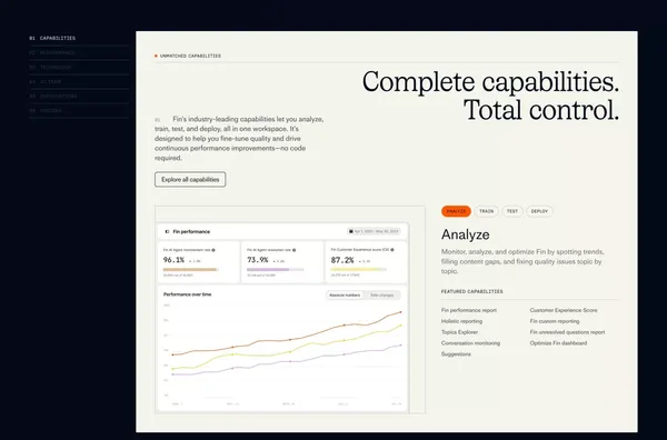 Fin. The #1 AI agent for customer service - Landing design inspiration