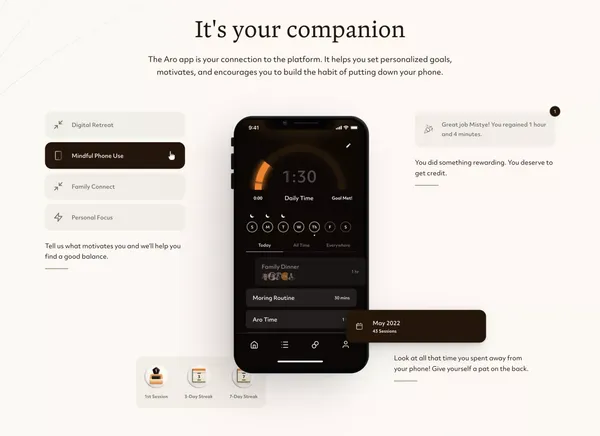 Aro  |  A little less phone. Way more life. - Landing design inspiration