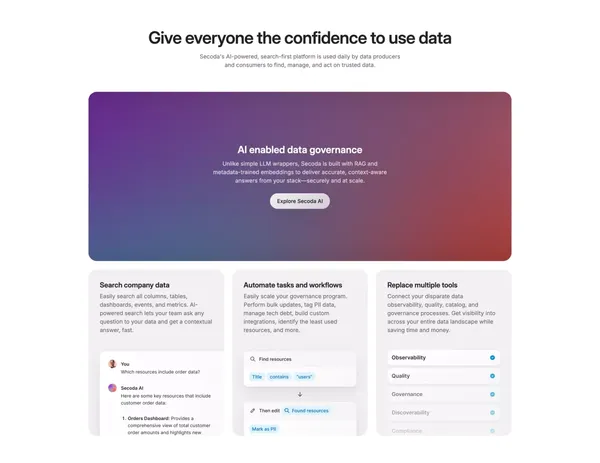 The Unified Data Governance Platform | Secoda - Landing design inspiration