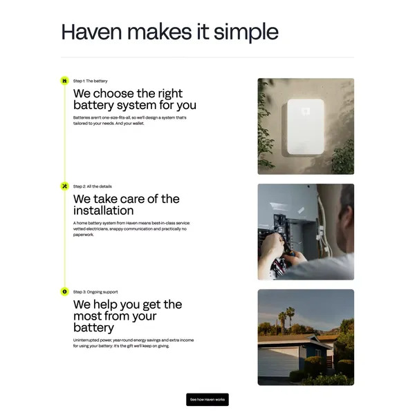 Haven Energy - Residential Energy Storage - Landing design inspiration