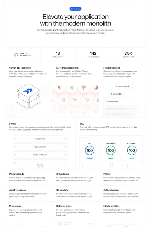 Inertia.js - The Modern Monolith - Landing design inspiration