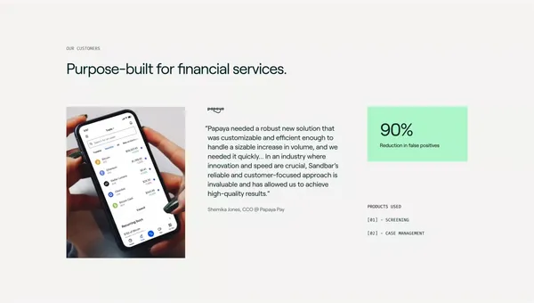 Sandbar | Modular anti-money laundering (AML) software - Landing design inspiration
