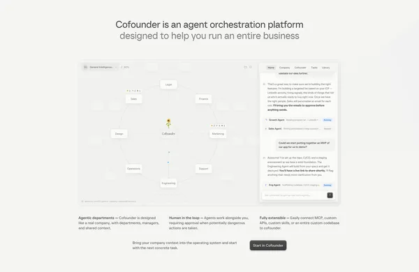 Cofounder lets you run an entire company with AI - Landing design inspiration