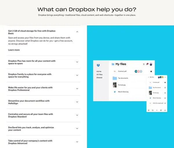 Dropbox: Securely share, store and do more with your files - Landing design inspiration
