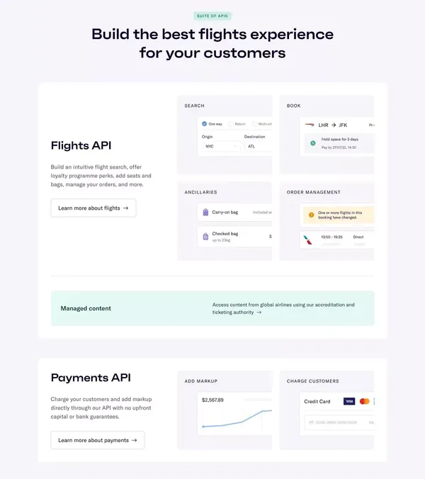 Duffel - The best API to sell flights online - Landing design inspiration