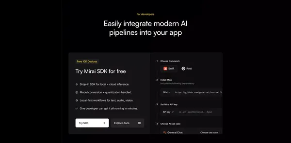 Mirai: On-Device Layer for AI Model Makers & Products - Landing design inspiration