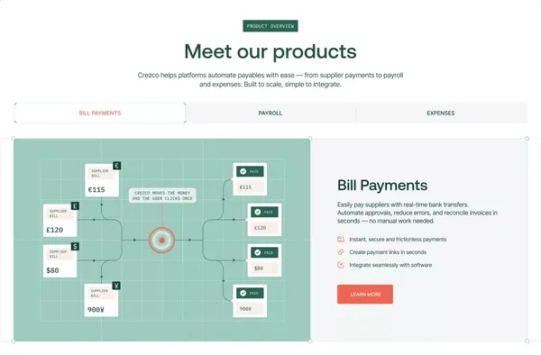 Crezco: Embedded Payments API - Crezco - Landing design inspiration