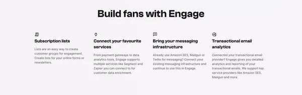 Send emails, SMS and in-app messages that convert – Engage - Landing design inspiration