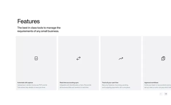 Tola - Accounts payable, accounts receivable and cash flow management - Landing design inspiration