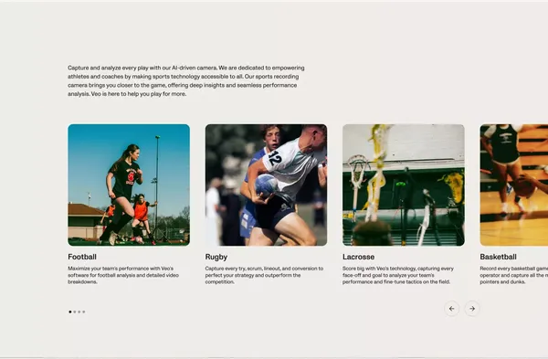 Sports Tracking Camera: Record & Analyse Matches | Veo - Landing design inspiration