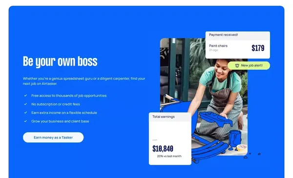 Hire skilled people & earn extra money today on Airtasker.com/us | Airtasker US - Landing design inspiration