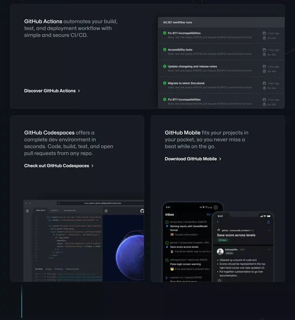 GitHub: Let’s build from here · GitHub - Landing design inspiration