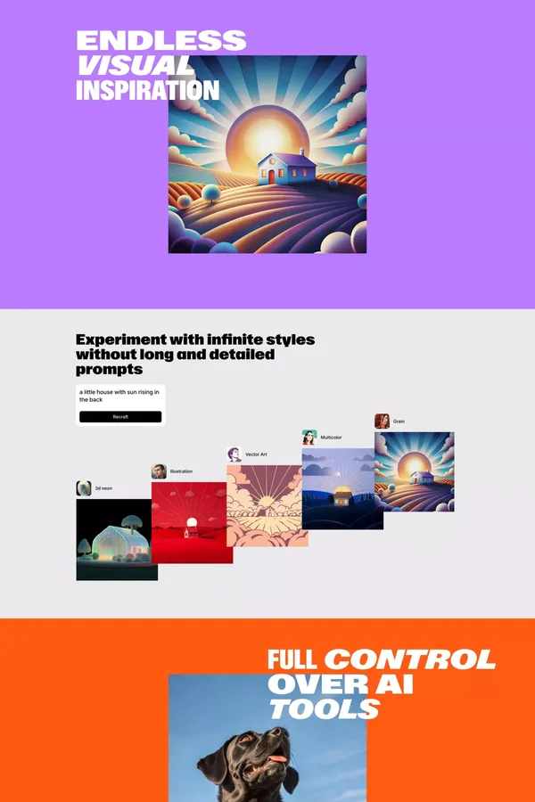 Infinite AI Artboard - Recraft - Landing design inspiration
