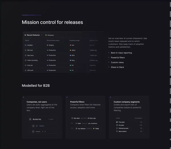 Bucket: Feature flagging that's purpose-built for B2B SaaS - Landing design inspiration