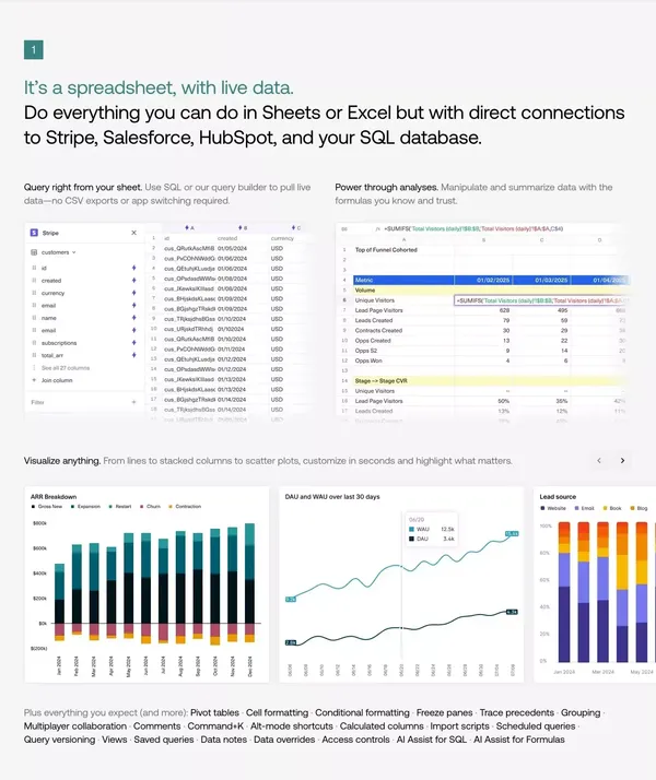 The Connected Spreadsheet: Subscription Analytics, CRM, & BI - Landing design inspiration