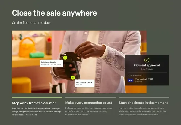 Shopify POS Go | All-in-One Mobile Device - Landing design inspiration