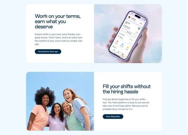 Dental staffing made simple | Teero - Landing design inspiration