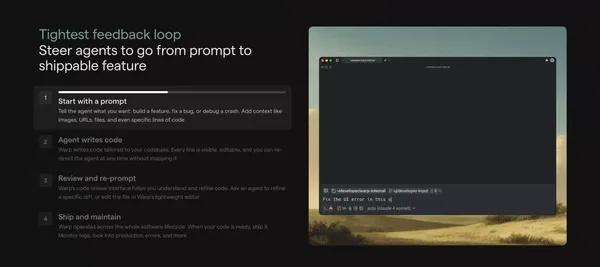 Warp: The Agentic Development Environment - Landing design inspiration