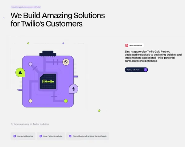 Zing | Twilio Flex Cloud Contact Centre Developers - Landing design inspiration