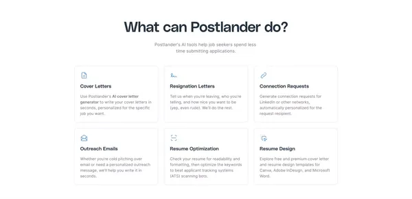 Postlander | AI Cover Letter Generator, Resume Keyword Checker - Landing design inspiration