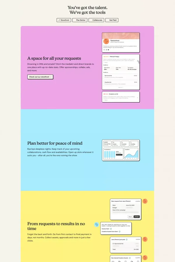 Passionfroot | Where Creators do Business - Landing design inspiration