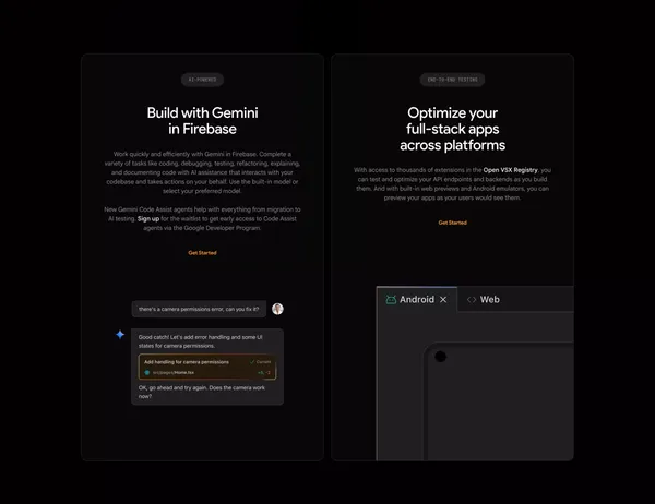 Firebase Studio - Landing design inspiration