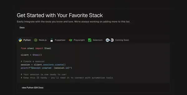 Steel | Open-source Headless Browser API - Landing design inspiration