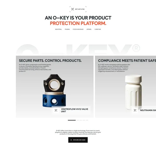 O-KEY | Unclonable Product Authentication, Traceability & Anti-Counterfeit Tech - Landing design inspiration
