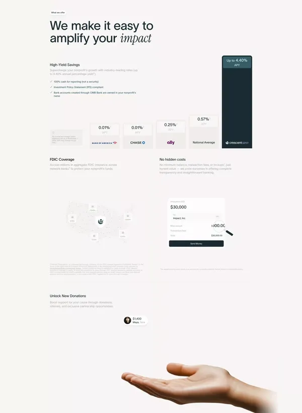 Crescent Cares | High-Impact Banking Platform for Nonprofits - Landing design inspiration