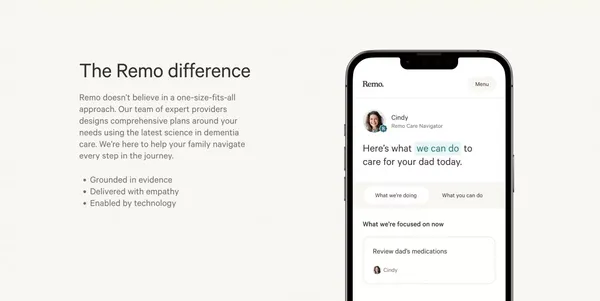 Better Dementia Care - Remo Health - Landing design inspiration